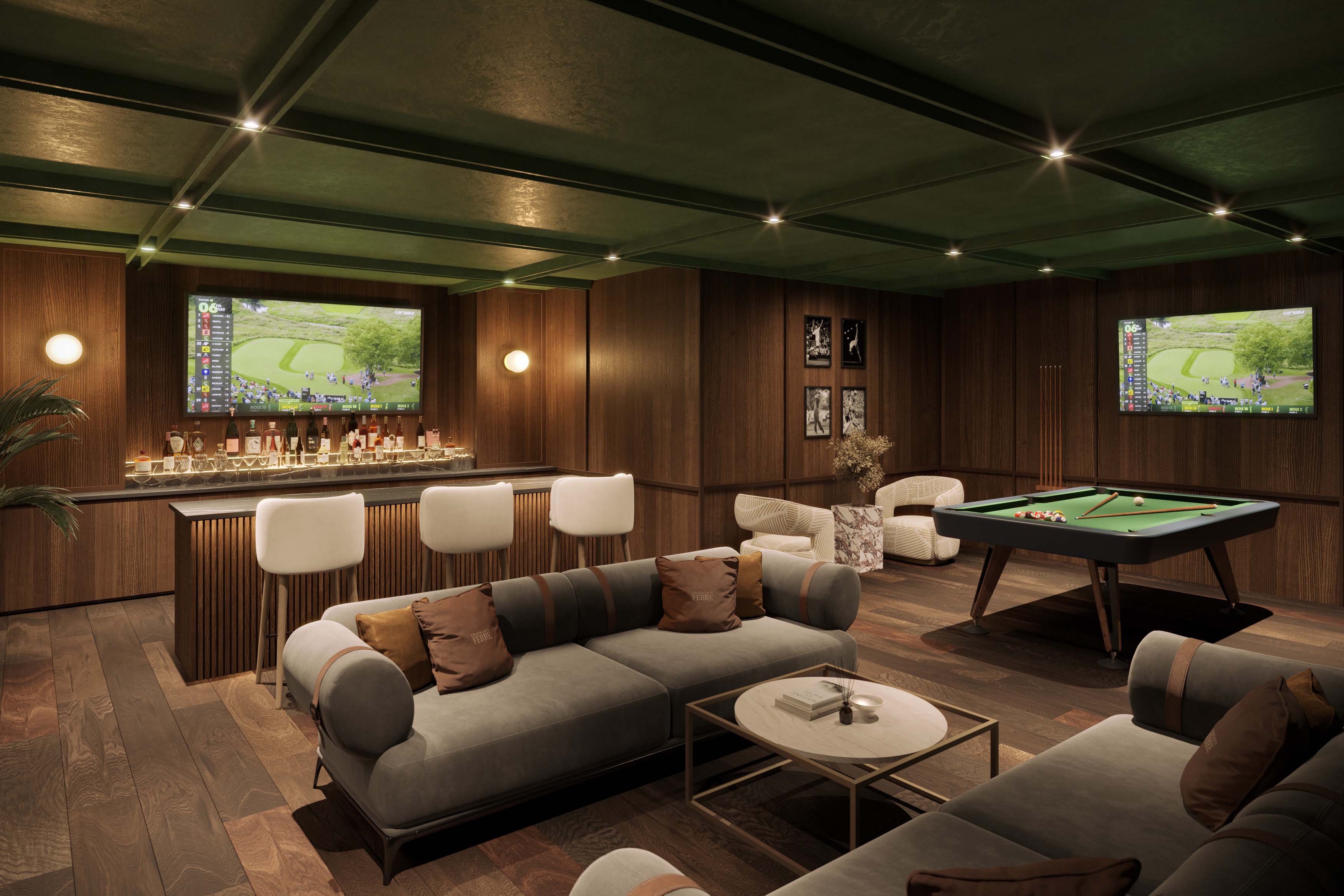 Residents' social club with lounge seating and games