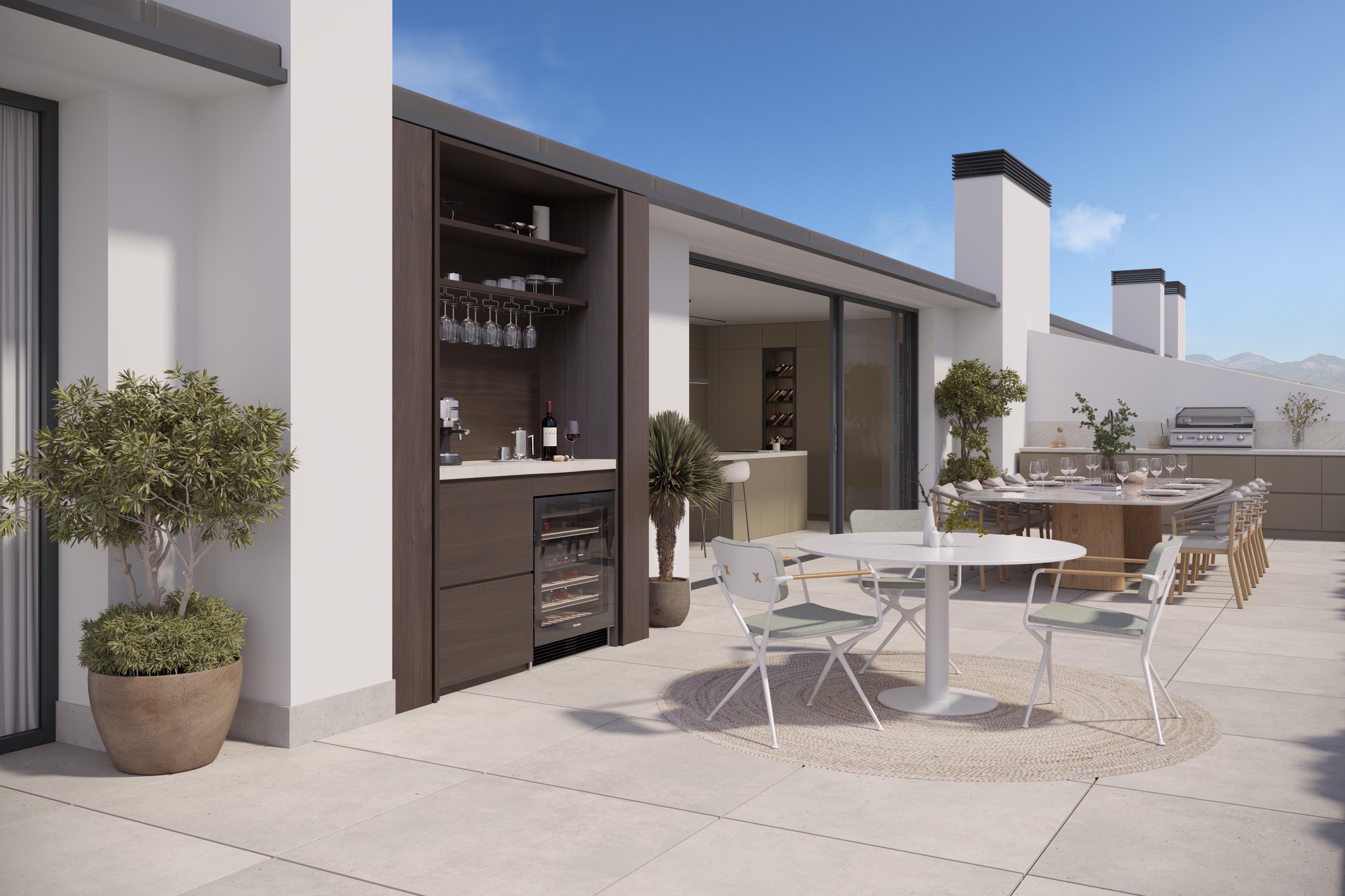 Rooftop outdoor kitchen and bar area