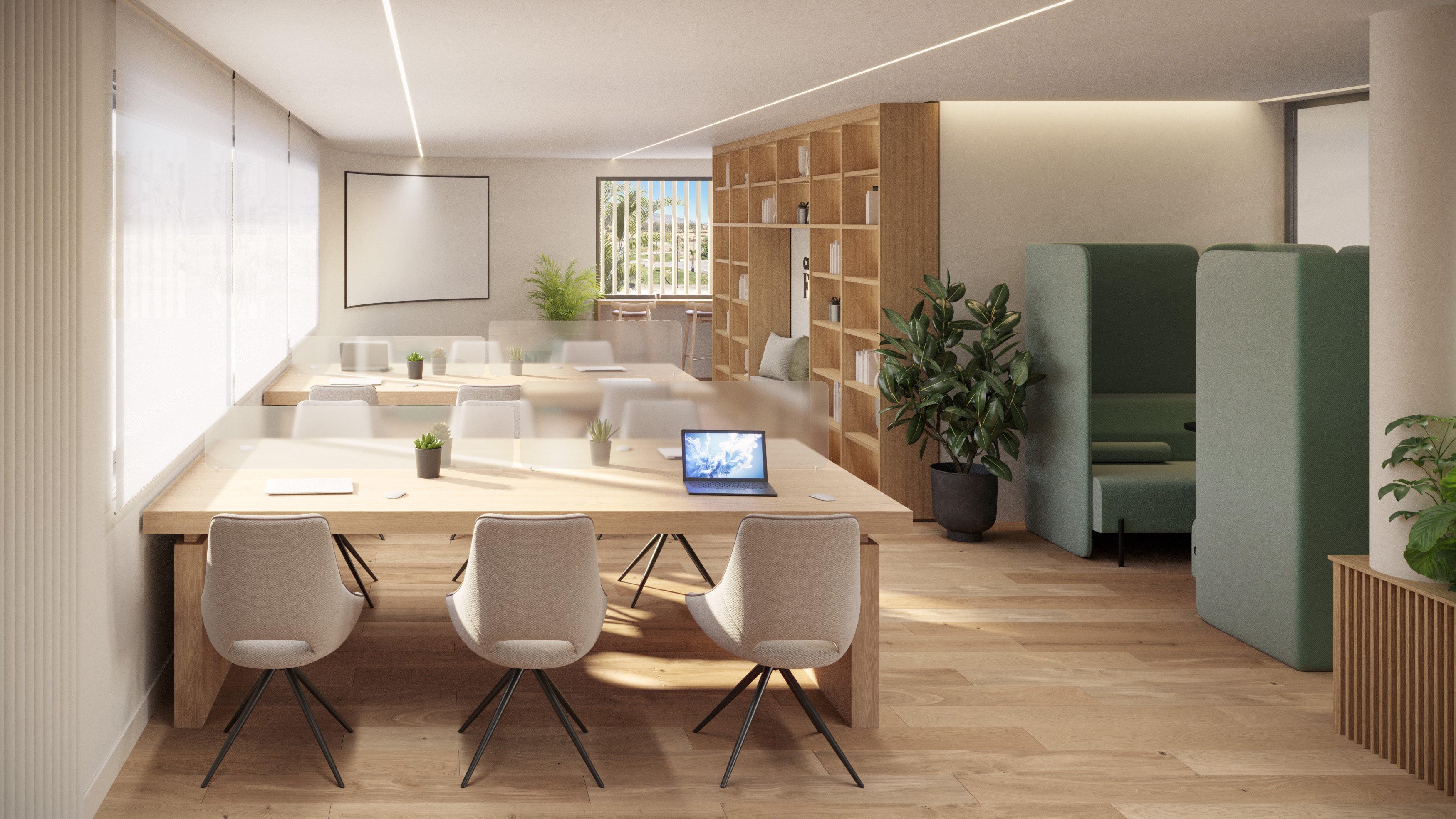 Co-working lounge with meeting table