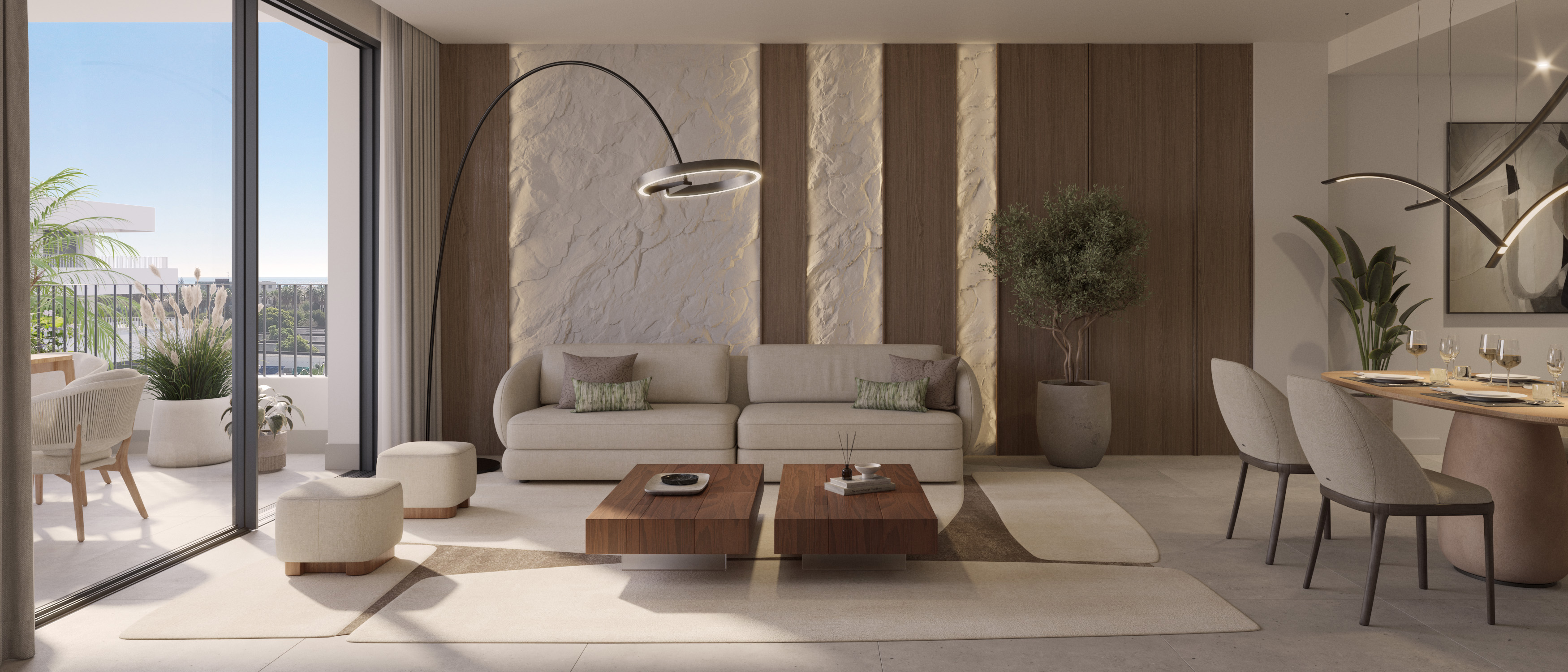 Living area opening onto a covered terrace